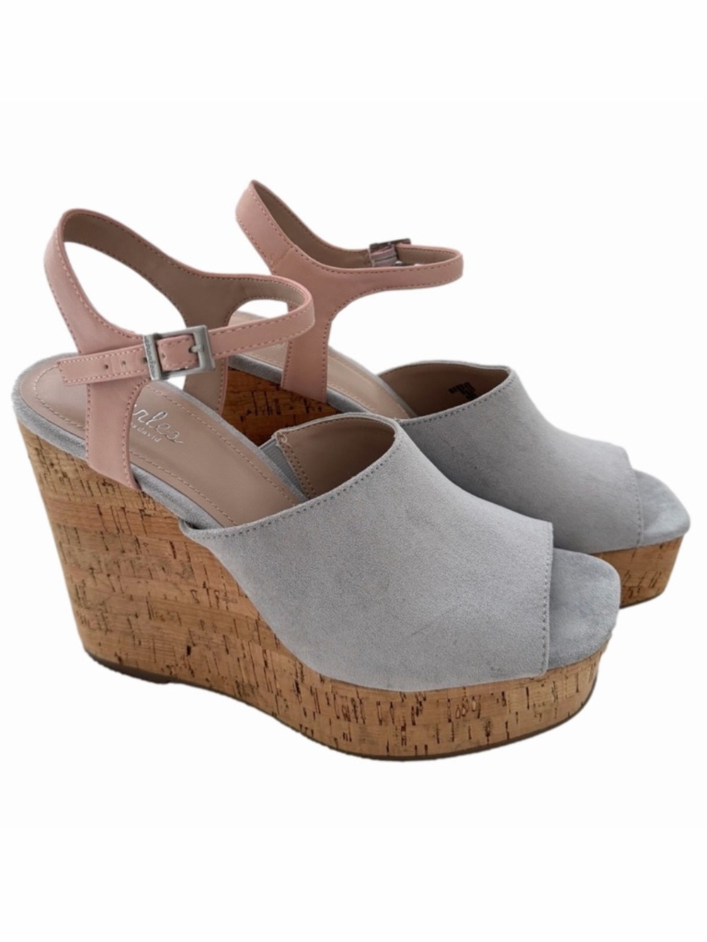 Charles Charles David Faux Gray Suede Cork Wedge Sandal Slingback Size 9